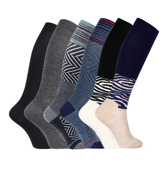 Zebra-Striped Compression Socks: Luxurious Merino Wool, 6 Pack - Ultimate Comfort!